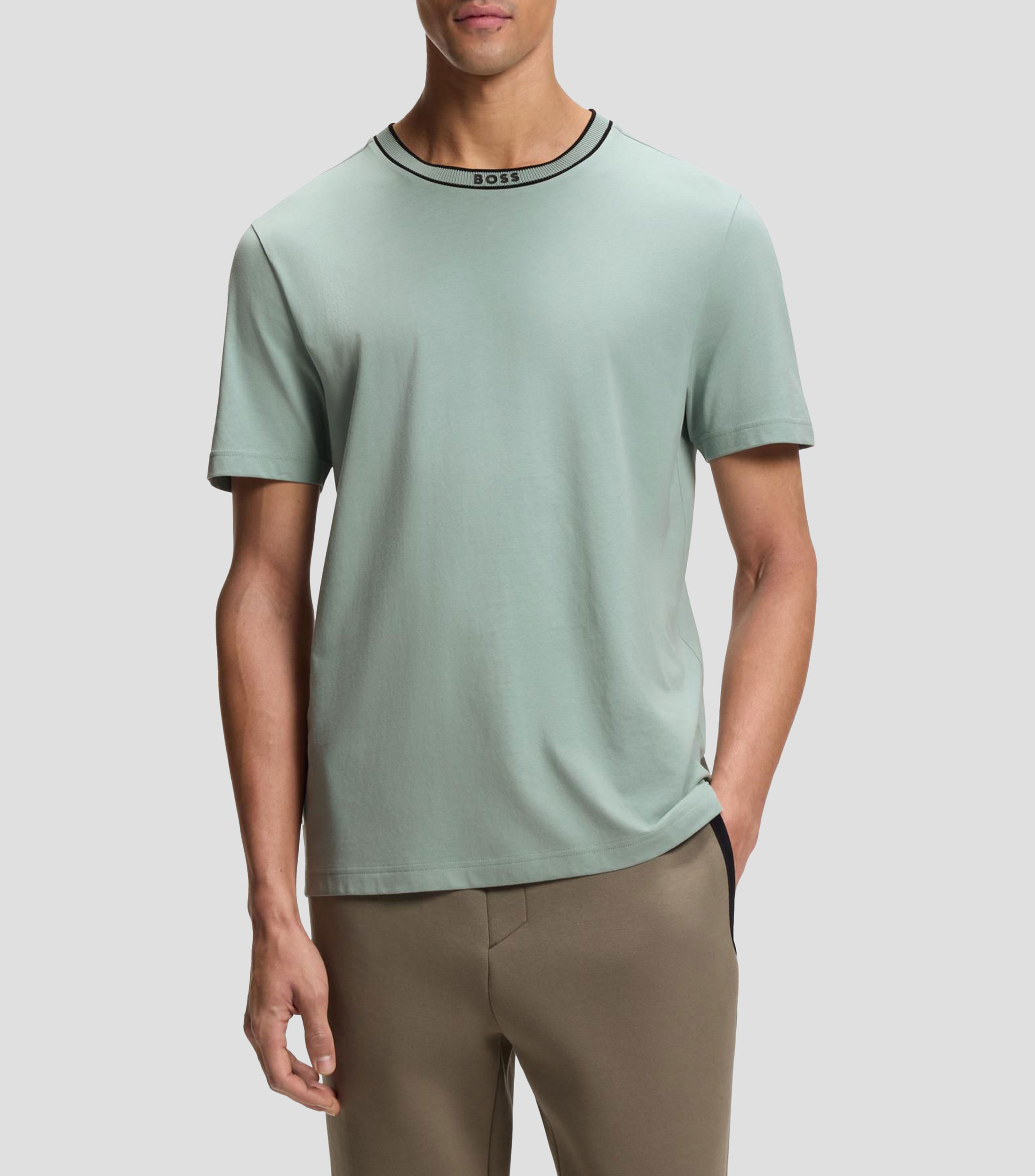 Playera BOSS de punto de algodón con logo en el cuello Hombre